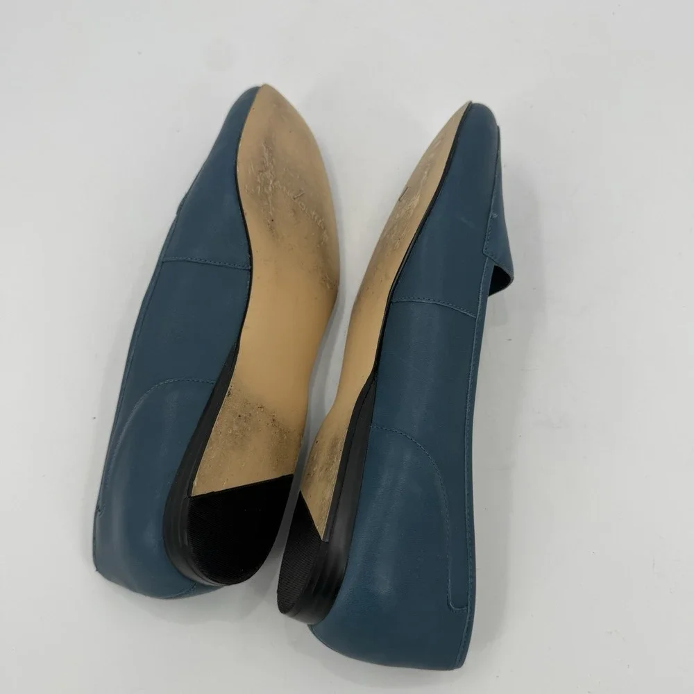 Bandolino Women's 8M Blue Teal Leather Loafers Slip On Flats Square Toe